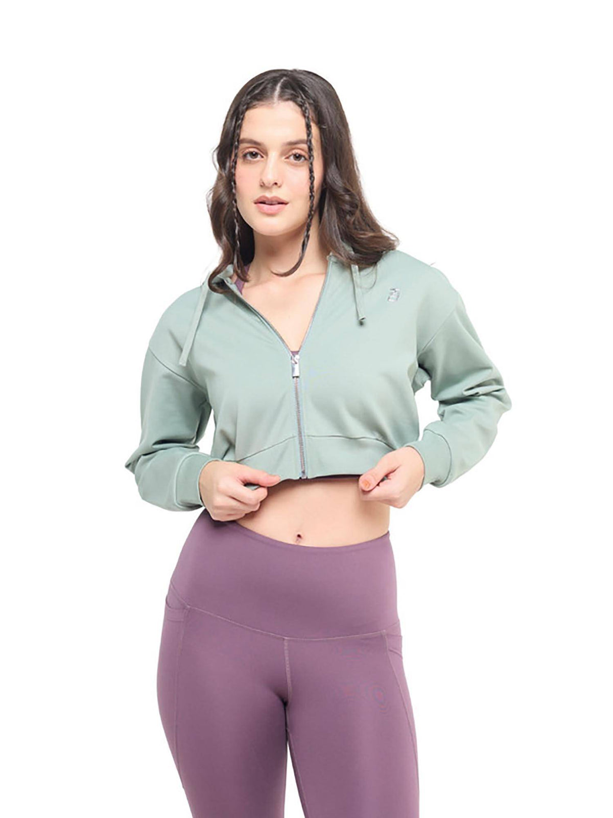 Women Green Cropped Zip Up Jacket | JK12 - view 2