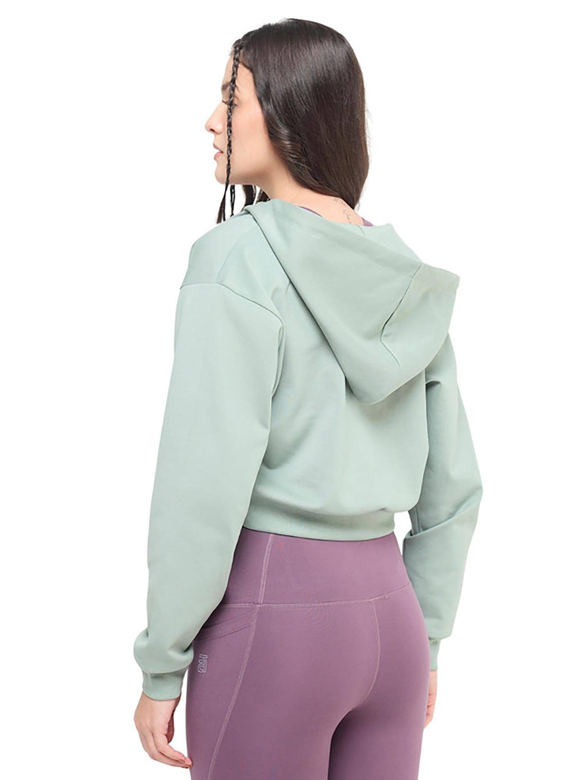 Women Green Cropped Zip Up Jacket | JK12 - view 3