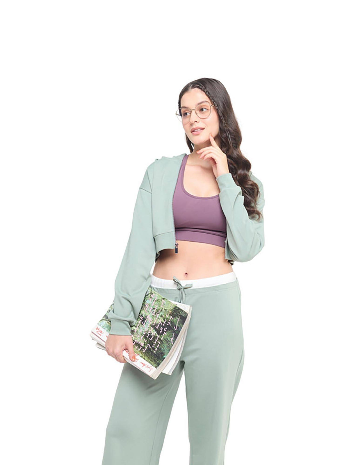 Women Green Cropped Zip Up Jacket | JK12 - view 5