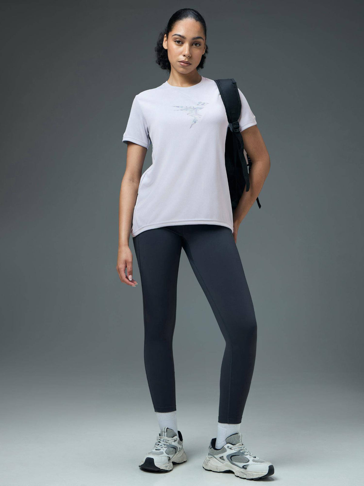 Women Grey Solid Regular Fit Round Neck Sports T-Shirt with Technocool+ | TT89 - view 2