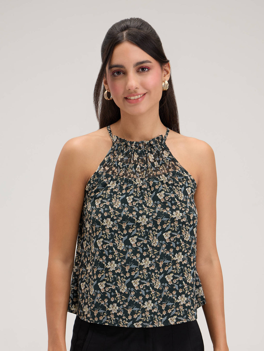 Black Floral Halter Top | HT67 - view 1