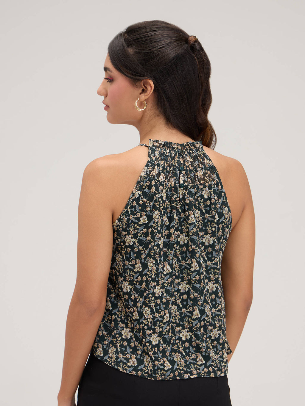 Black Floral Halter Top | HT67 - view 2