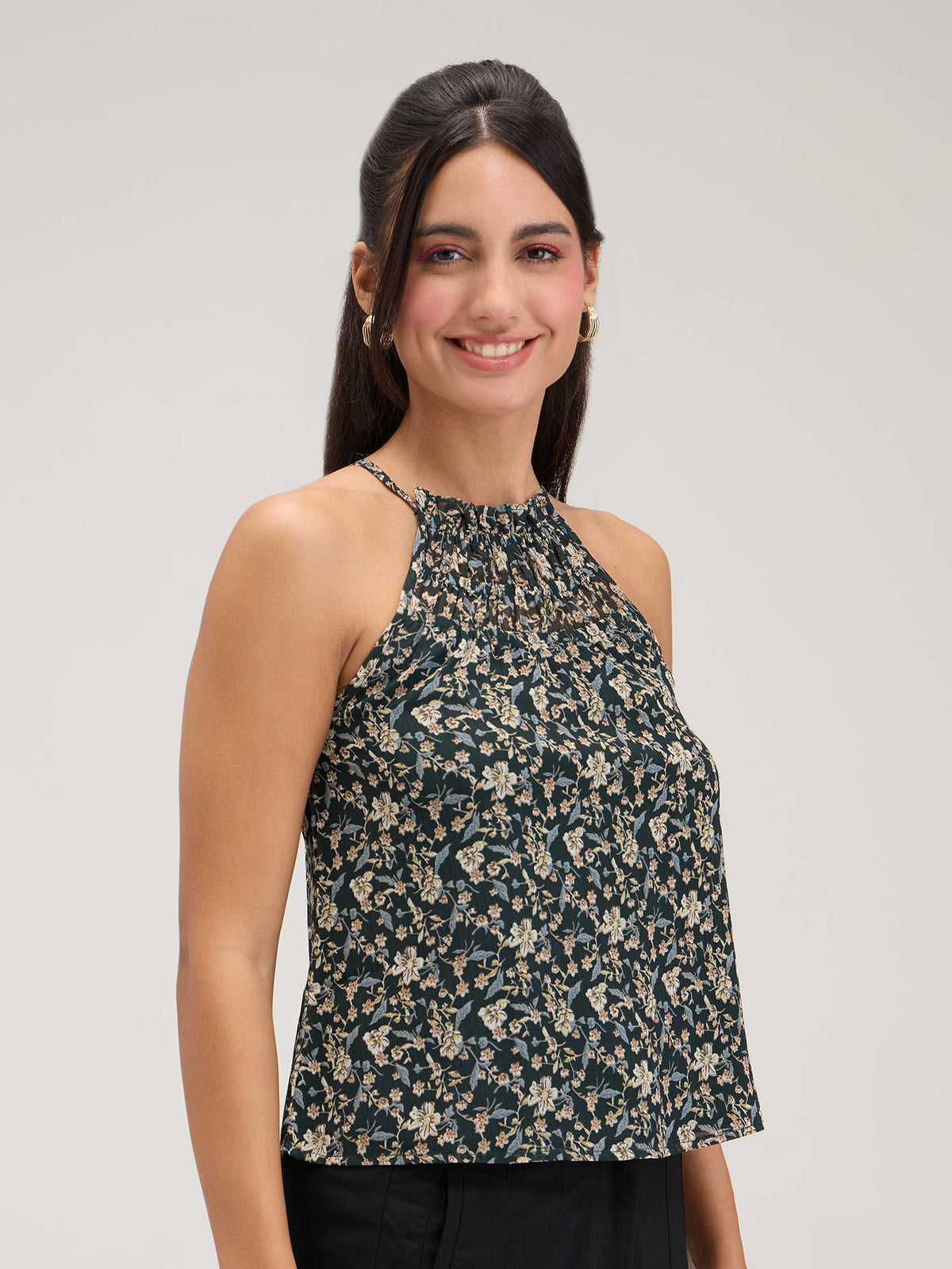Black Floral Halter Top | HT67 - view 3