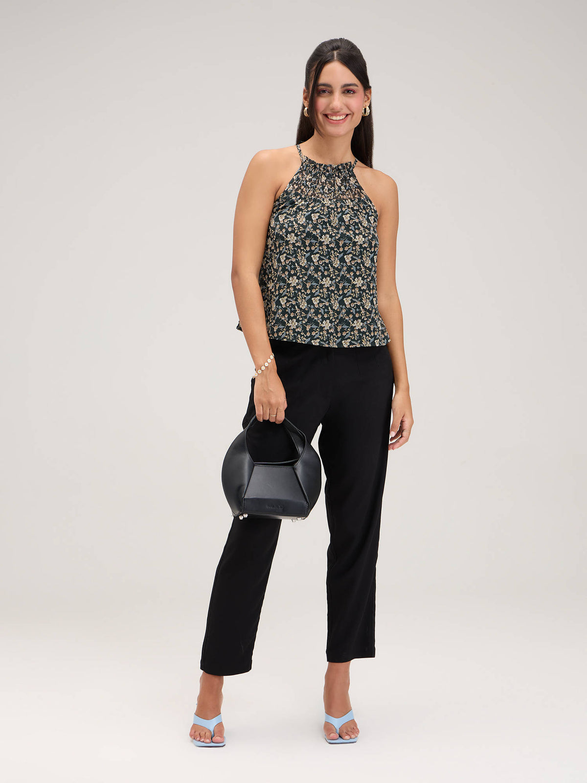 Black Floral Halter Top | HT67 - view 4