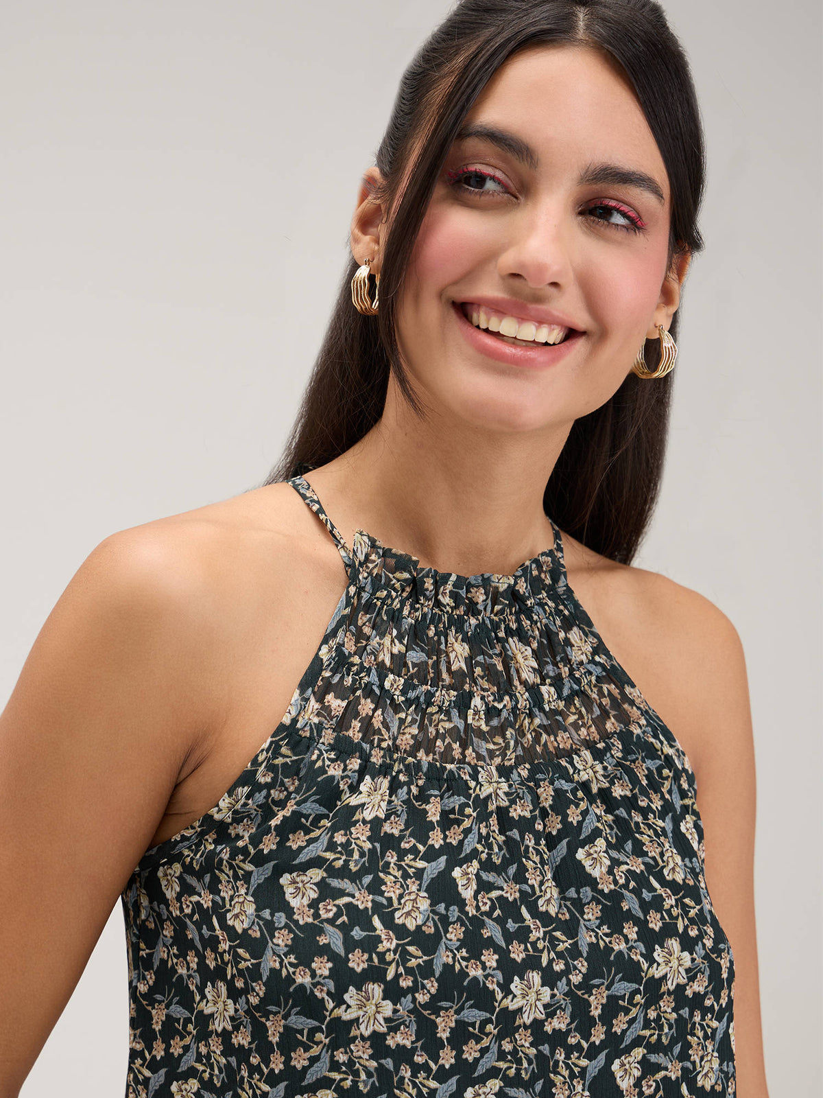 Black Floral Halter Top | HT67 - view 5