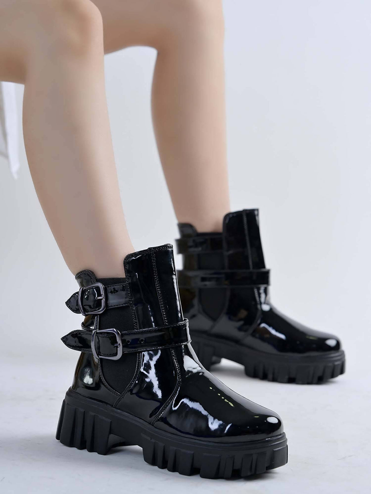 Women Crispy Black Double Buckle Boots | BT61 - view 2