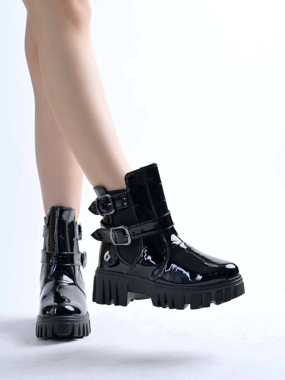 Women Crispy Black Double Buckle Boots | BT61 - view 3