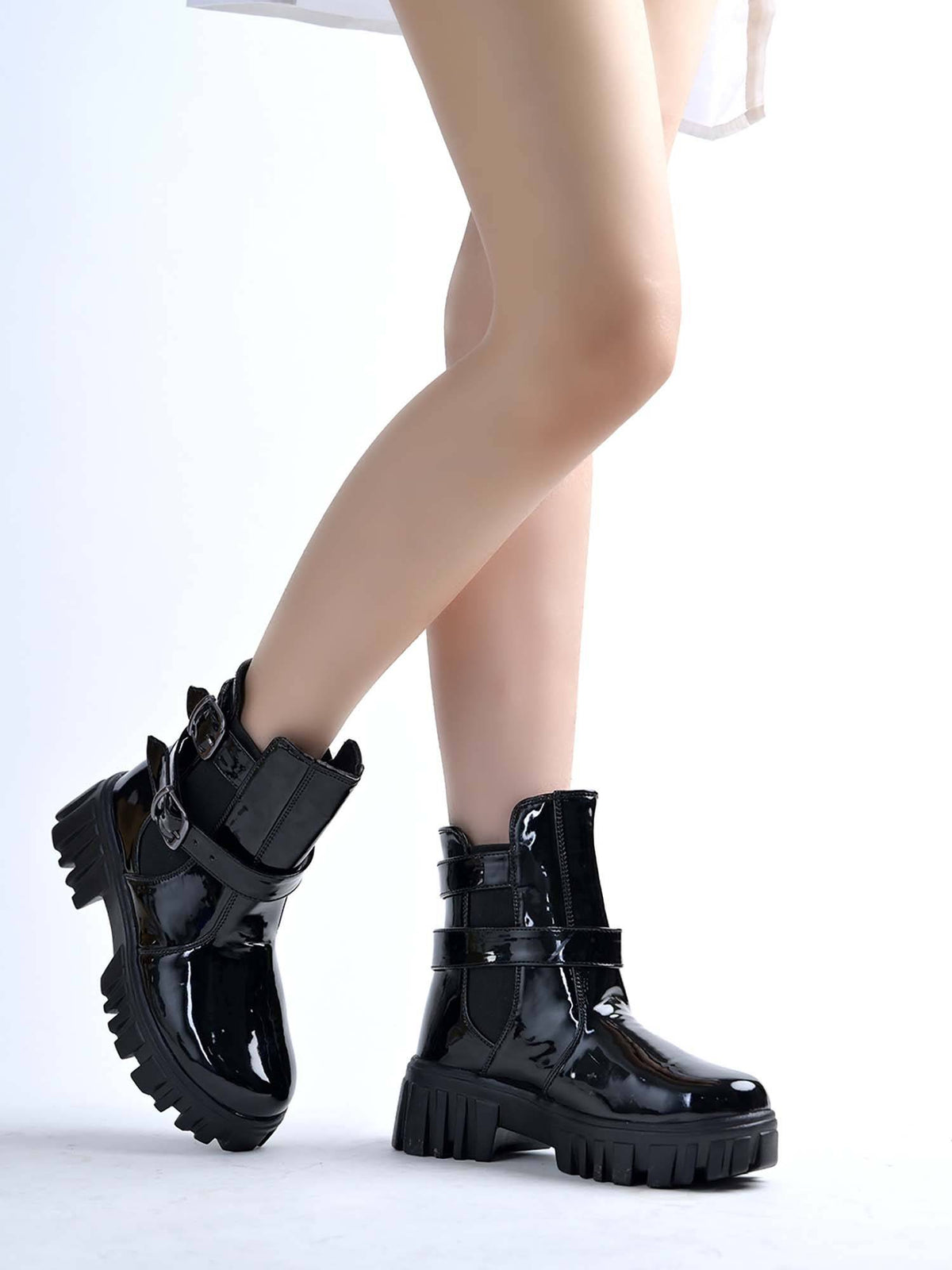 Women Crispy Black Double Buckle Boots | BT61 - view 6