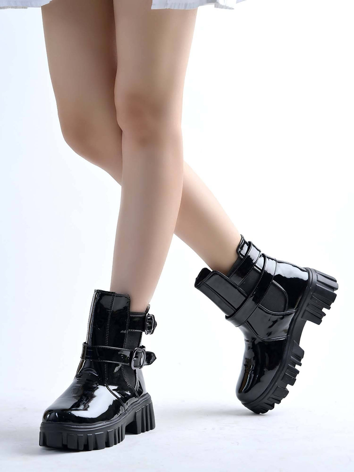 Women Crispy Black Double Buckle Boots | BT61 - view 8