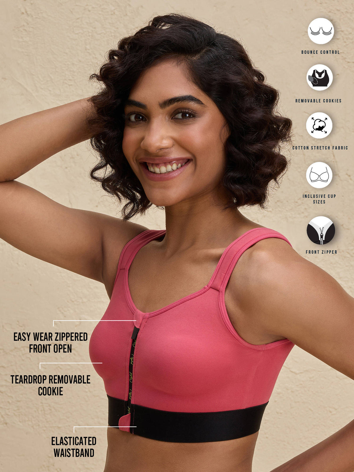 Full Coverage Front Open High Impact Posture Correcting Sports Bra NYK907 Fawn | sb09 - view 11