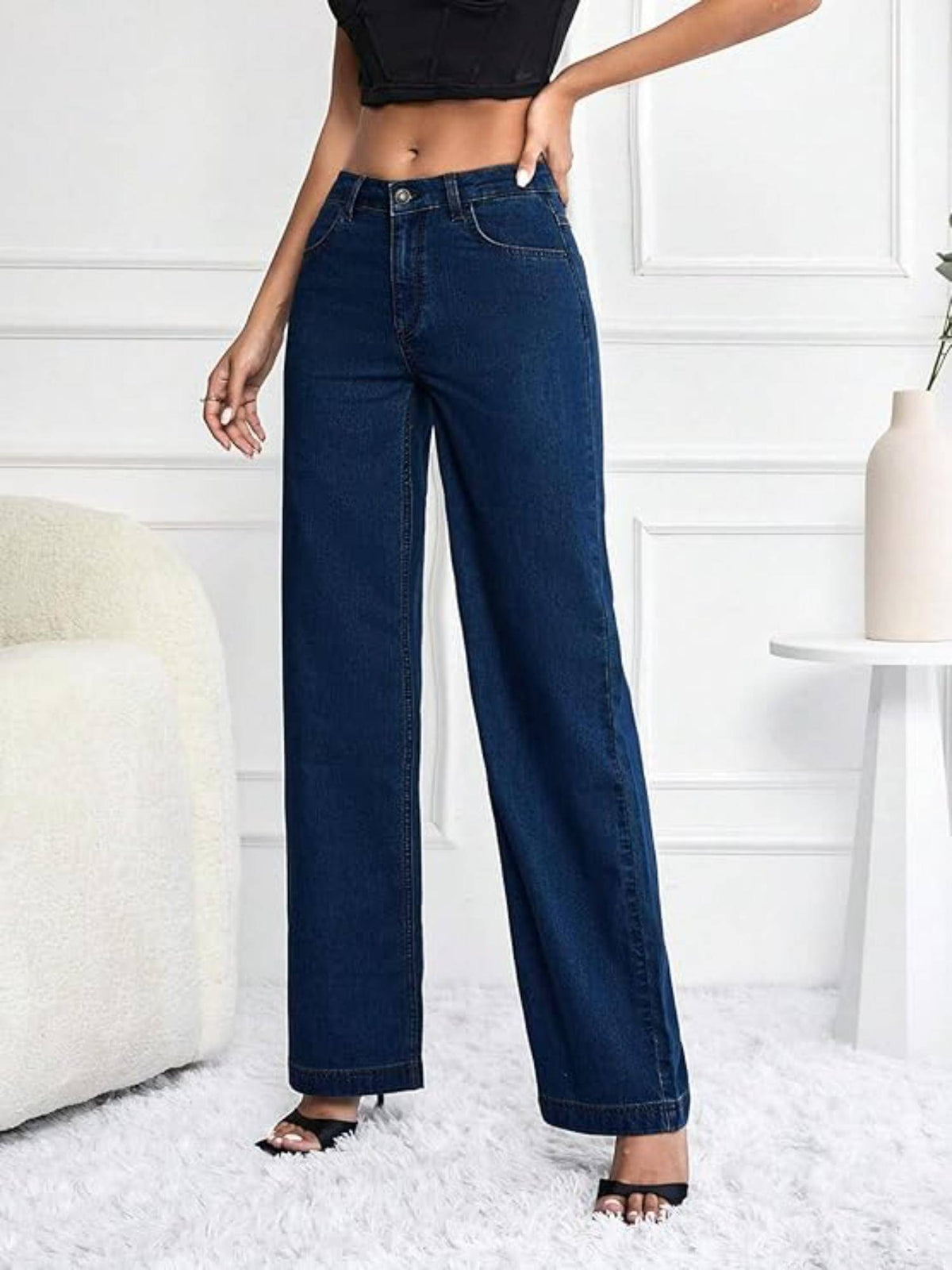 Womens Blue Solid Denim Jeans | ST23 - view 3