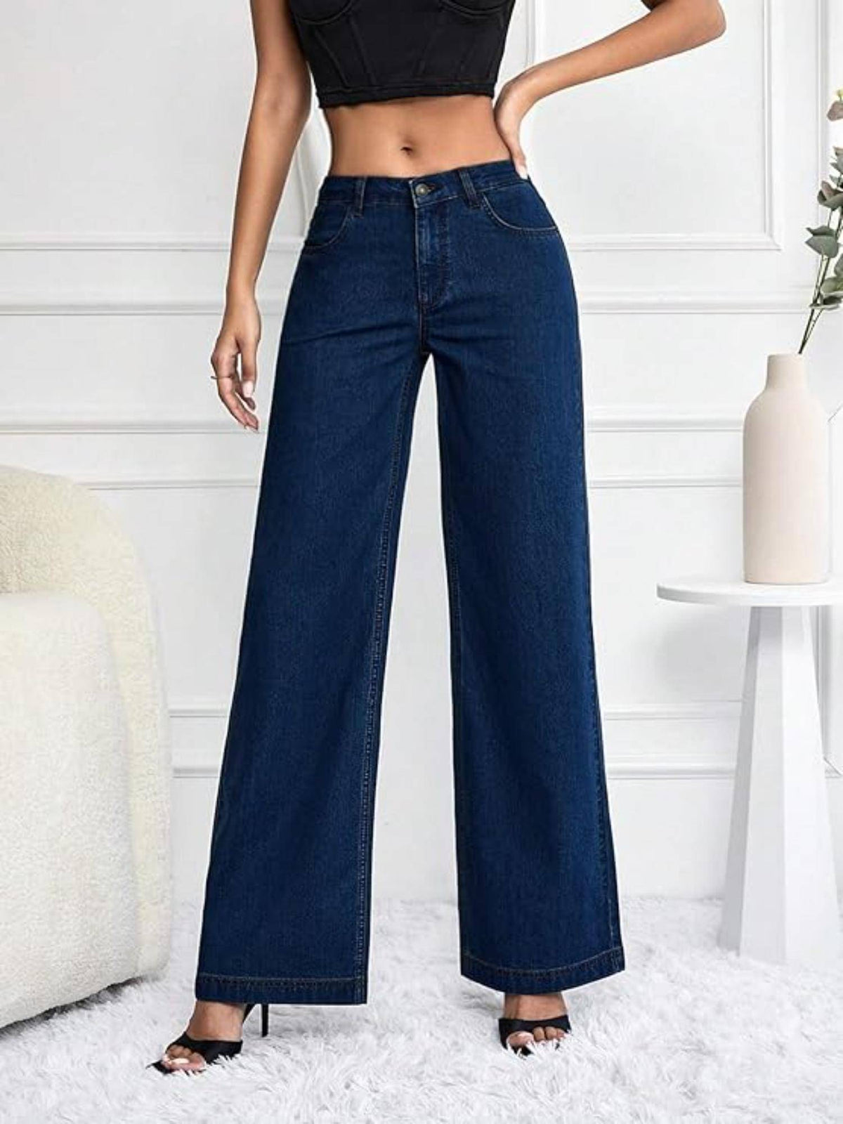 Womens Blue Solid Denim Jeans | ST23 - view 5