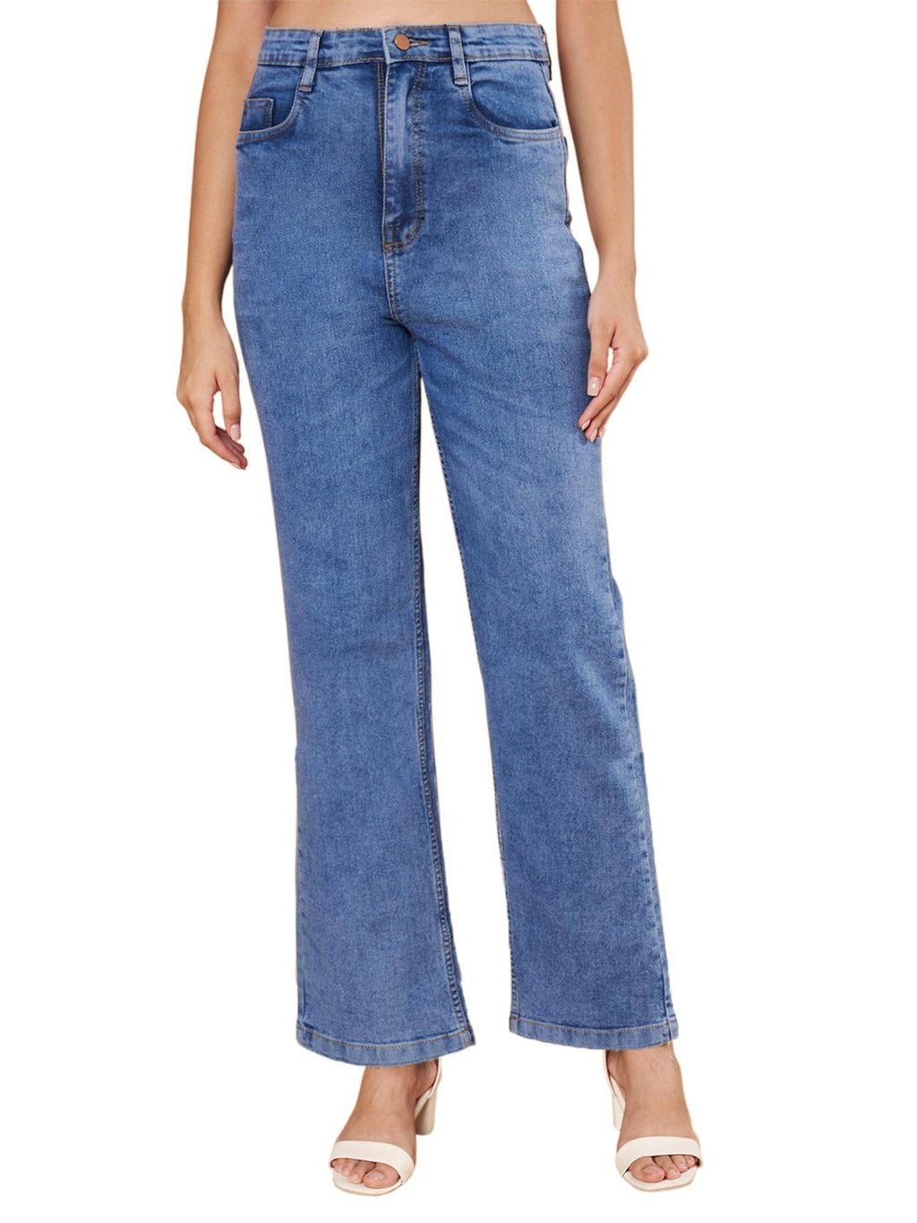 Womens Blue Solid Denim Jeans | ST23 - view 1
