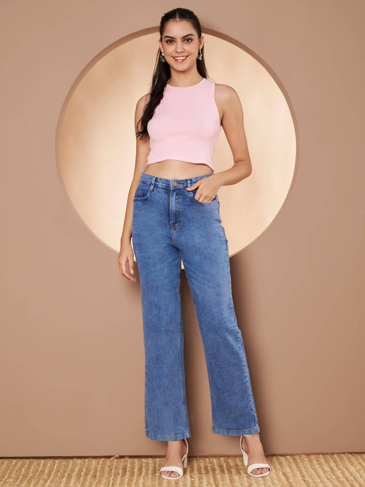 Womens Blue Solid Denim Jeans | ST23 - view 3