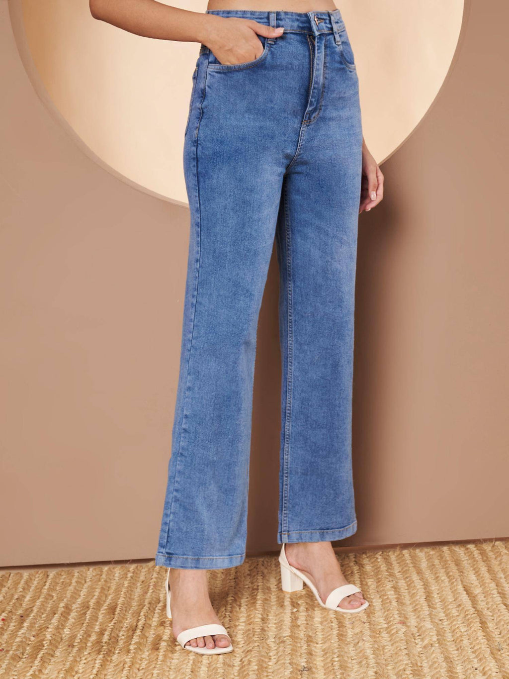 Womens Blue Solid Denim Jeans | ST23 - view 4