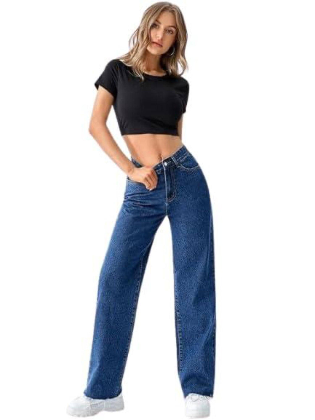 Womens Blue Solid Denim Jeans | ST23 - view 1