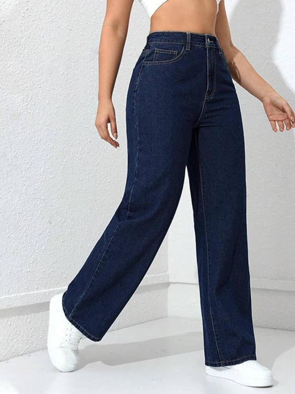 Womens Blue Solid Denim Jeans | ST23 - view 3