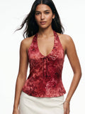 Maroon Halter Neck Floral Top | HT67 - view 1