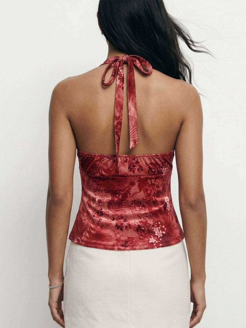 Maroon Halter Neck Floral Top | HT67 - view 4