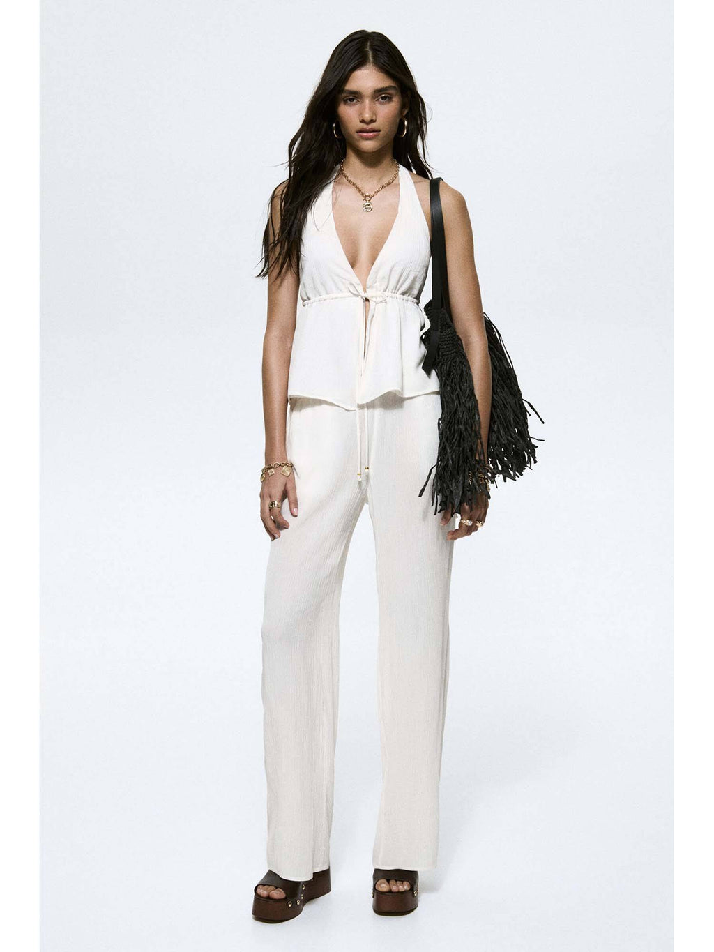 Women White Viscose Halterneck Top | HT67 - view 2