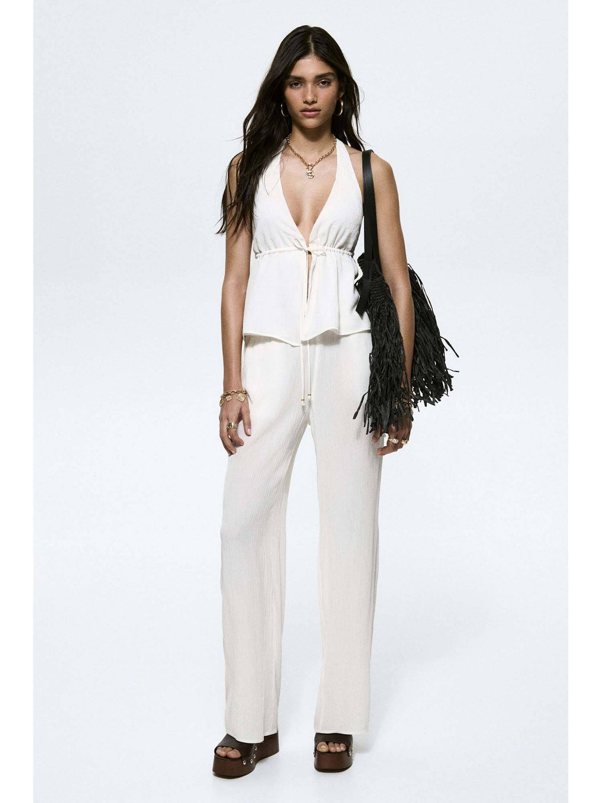 Women White Viscose Halterneck Top | HT67 - view 2