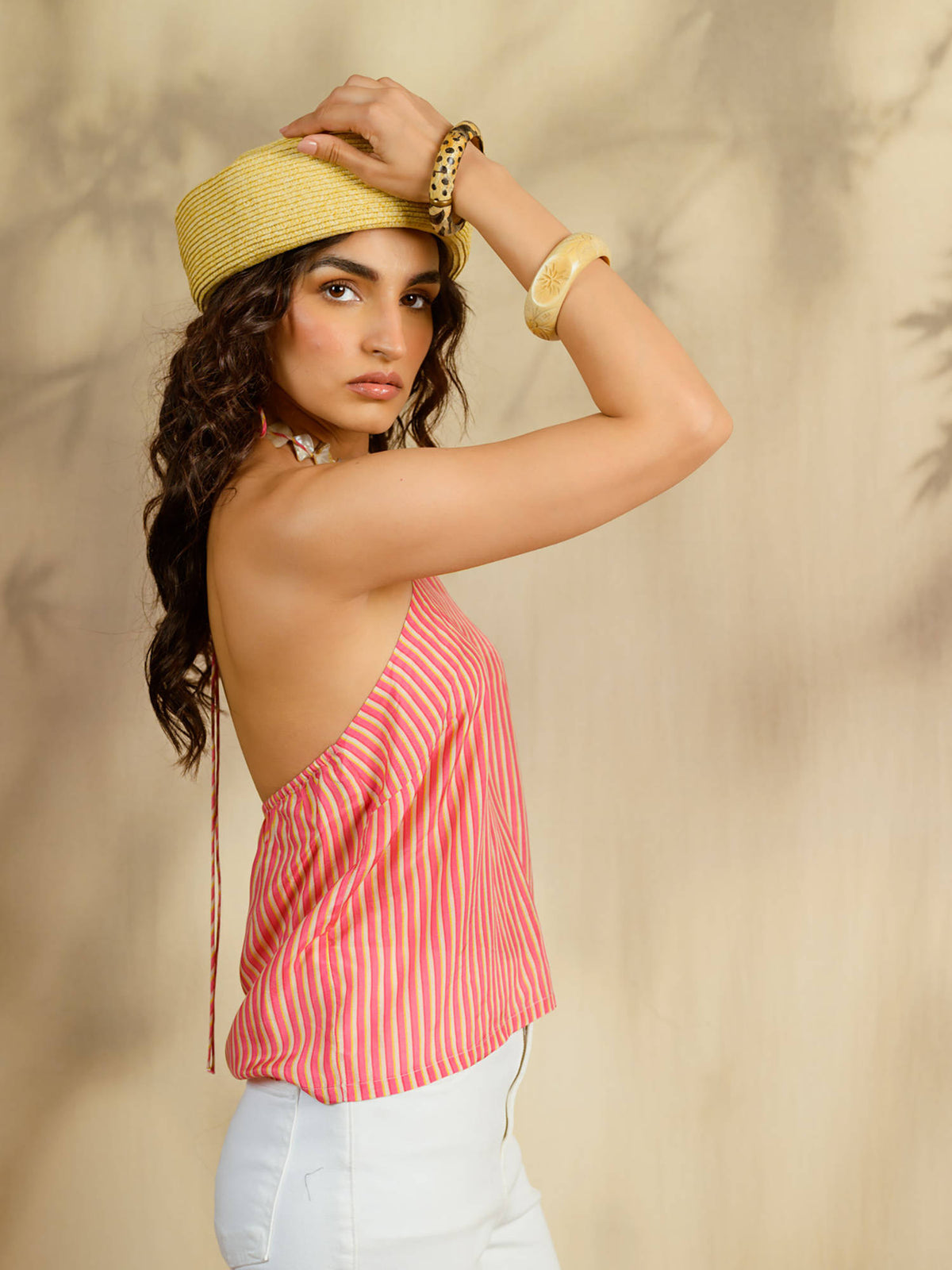 Pink Striped Halter Neck Top | HT67 - view 4