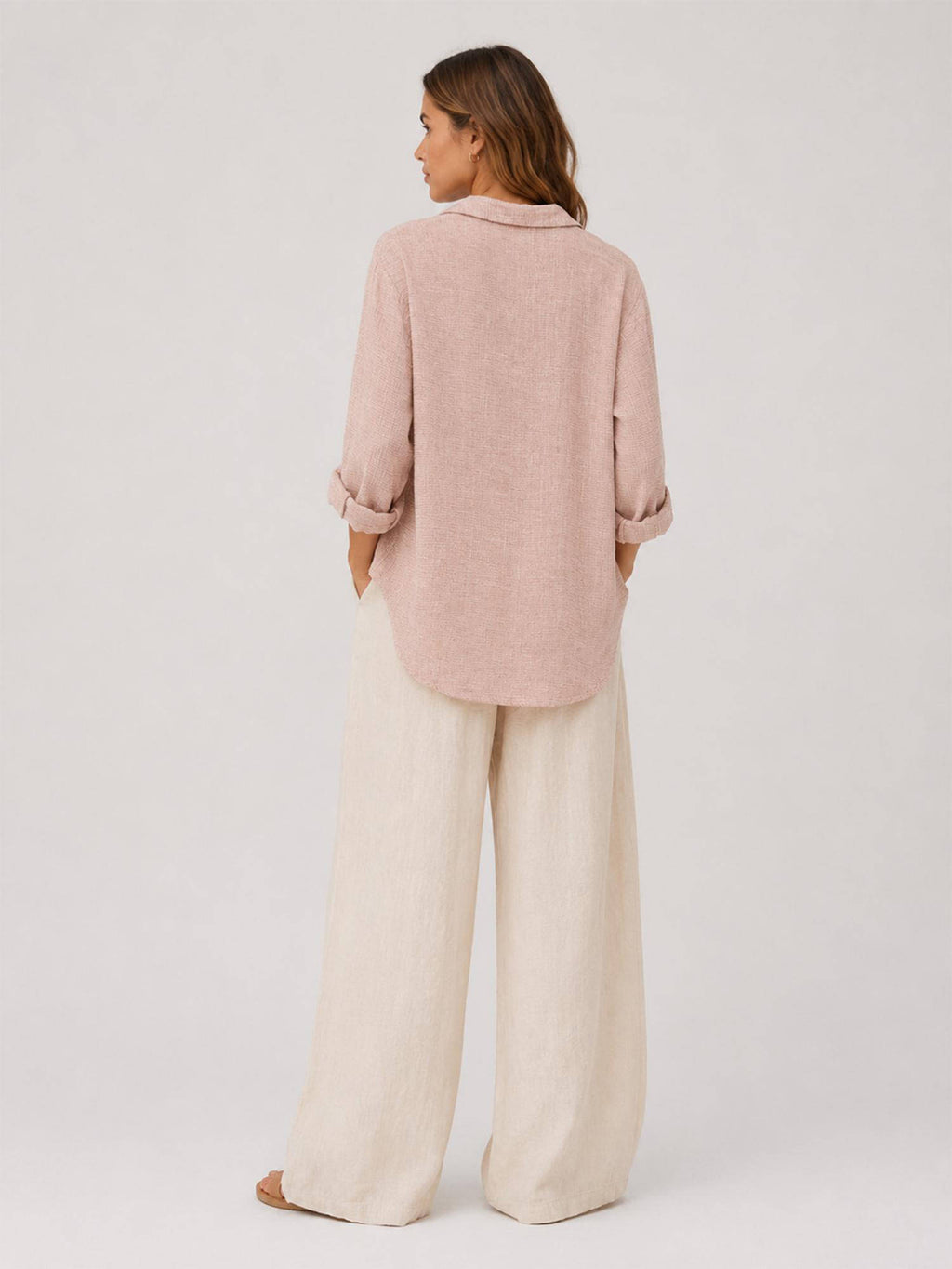 Peach Cotton Loose Weave Shirt | S67 - view 2