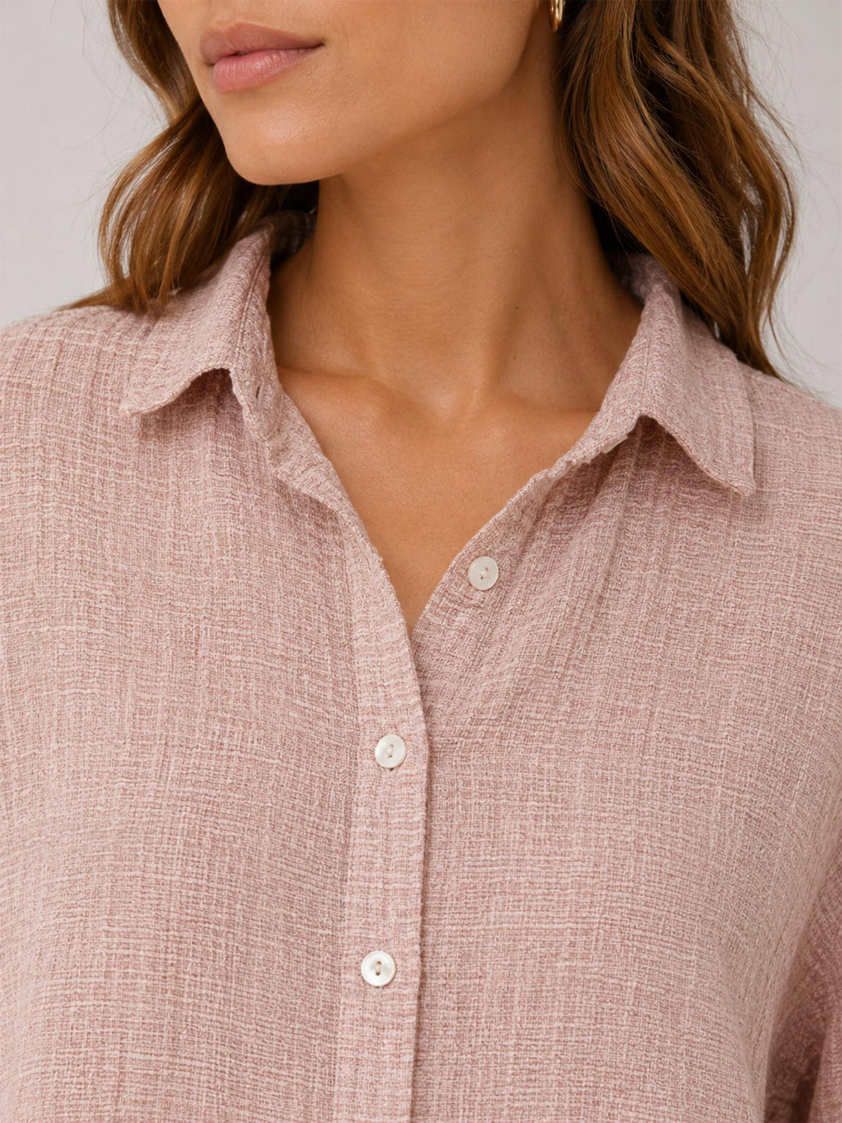 Peach Cotton Loose Weave Shirt | S67 - view 3