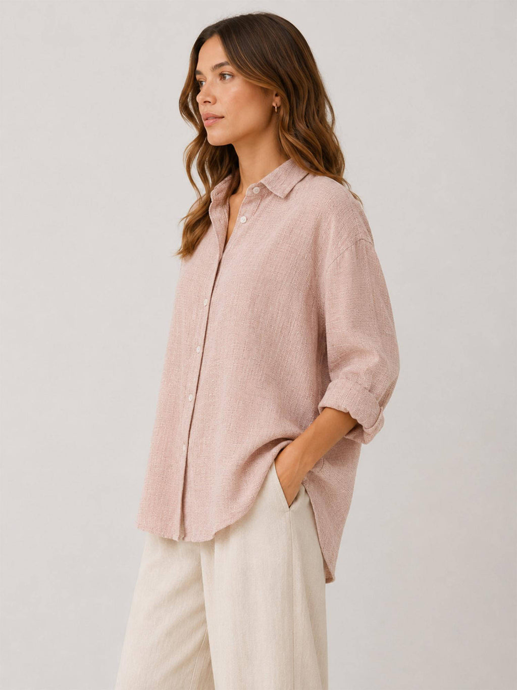 Peach Cotton Loose Weave Shirt | S67 - view 4