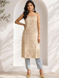 Womens Blue Pure Cotton Lace Work Round Neck Sleeveless Kurta | KDG - view 11
