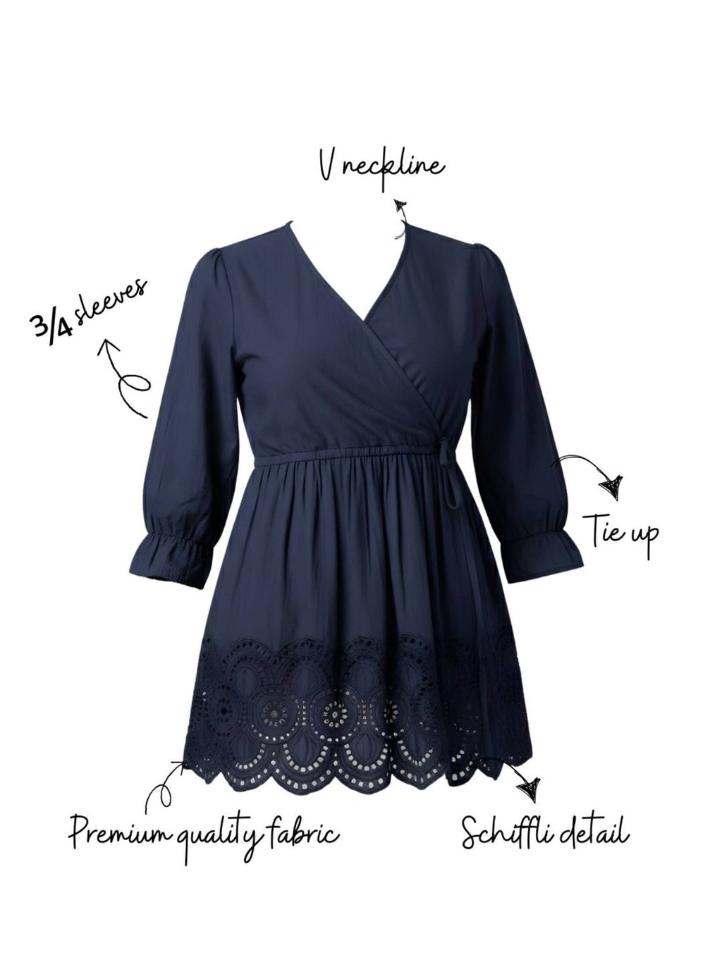 Navy Blue Cotton Embroidered Tie Up Peplum Top | pt51 - view 3