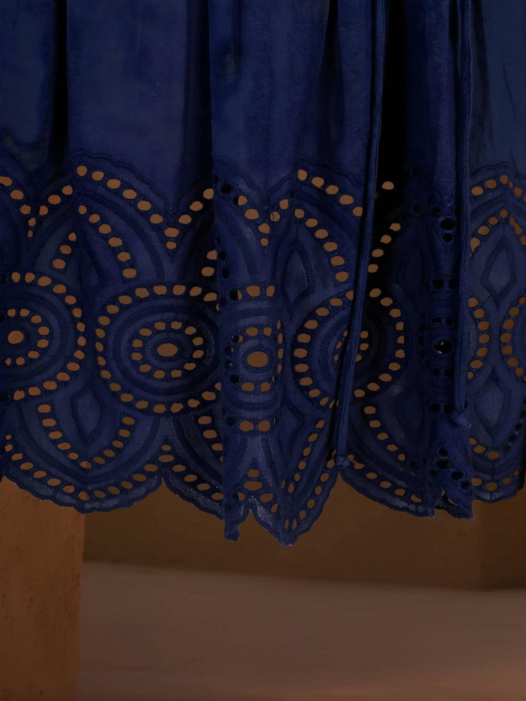 Navy Blue Cotton Embroidered Tie Up Peplum Top | pt51 - view 6