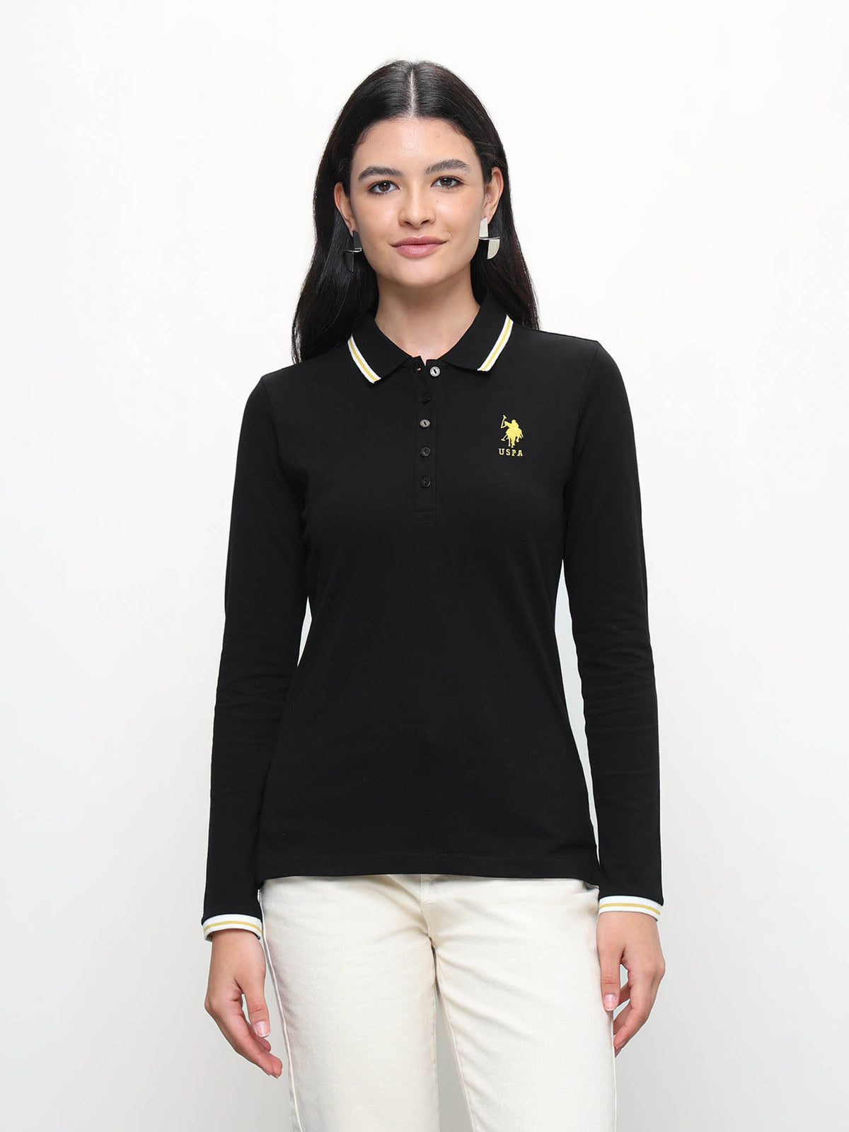 Black Women Solid Regular Fit Polo T-shirt | PW43 - view 1