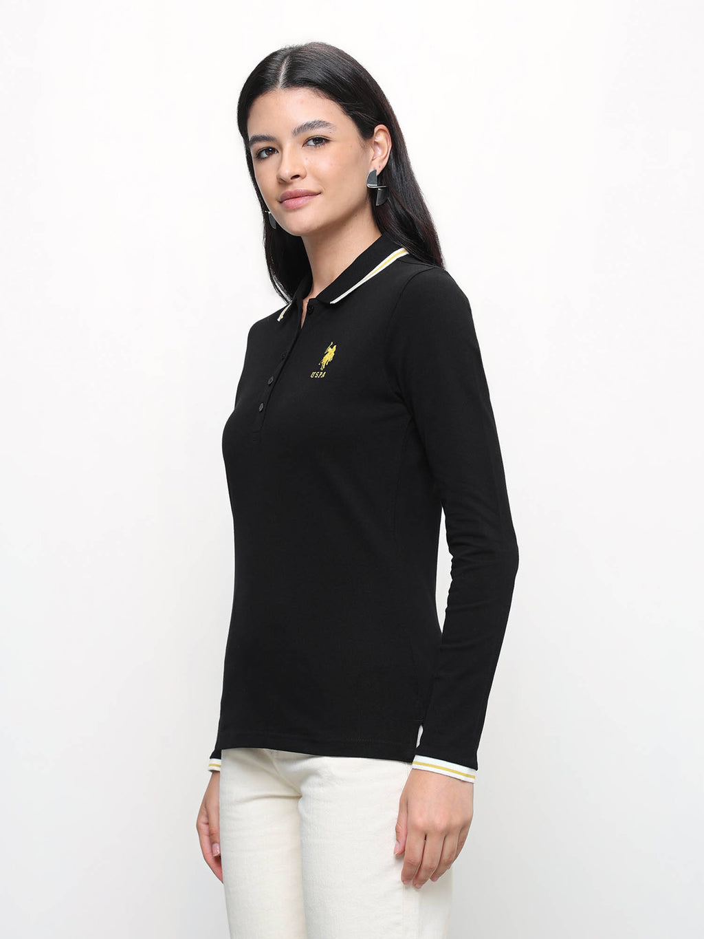Black Women Solid Regular Fit Polo T-shirt | PW43 - view 4