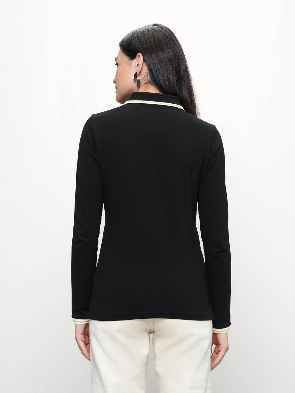 Black Women Solid Regular Fit Polo T-shirt | PW43 - view 5