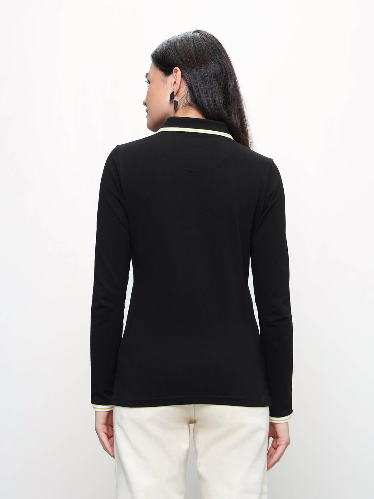 Black Women Solid Regular Fit Polo T-shirt | PW43 - view 5
