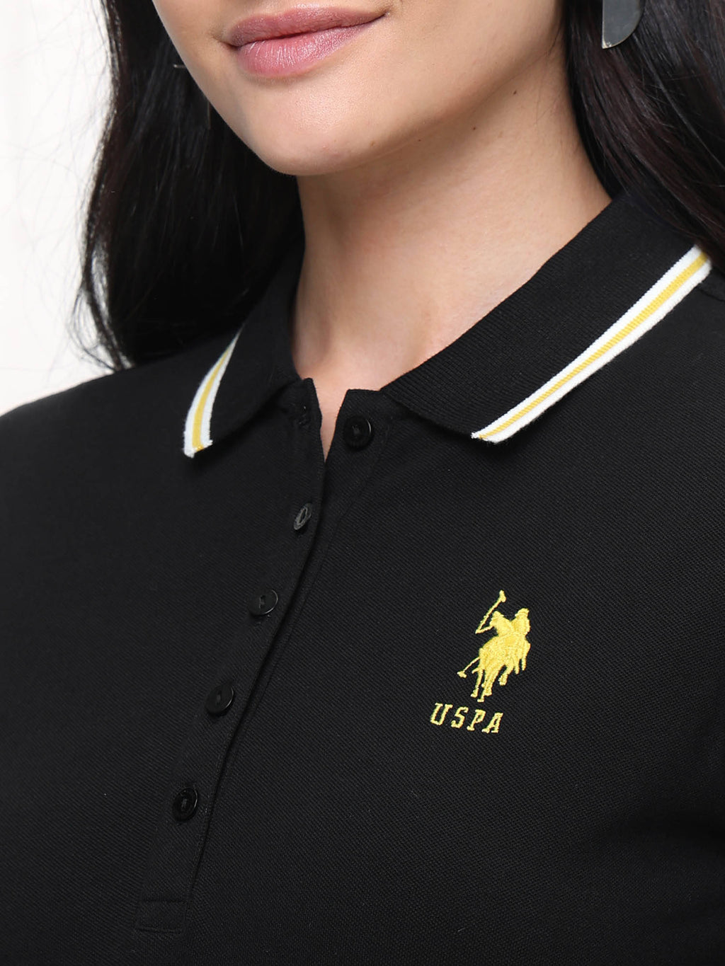Black Women Solid Regular Fit Polo T-shirt | PW43 - view 7
