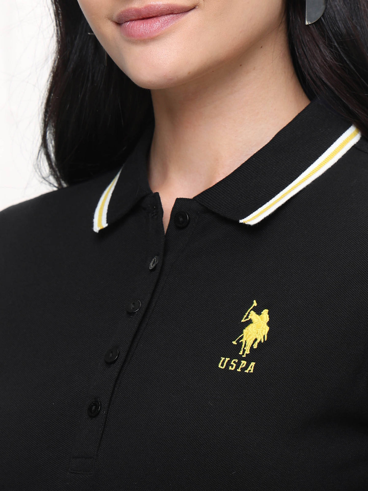 Black Women Solid Regular Fit Polo T-shirt | PW43 - view 7