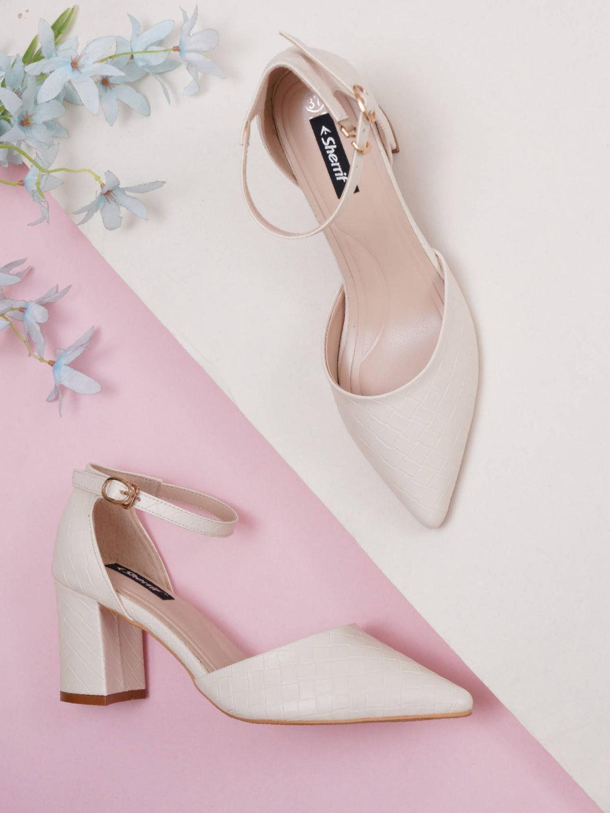 Womens Cream Block Heel Sandals | H78 - view 2