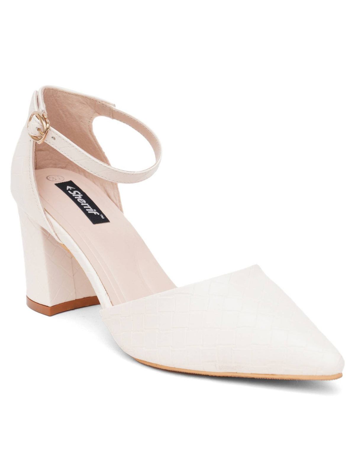 Womens White Block Heel Sandals | H78 - view 9