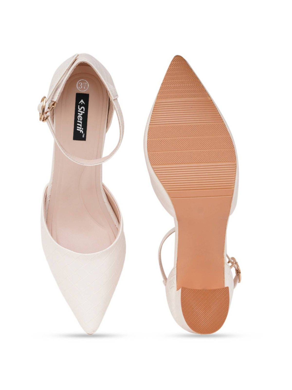 Womens Cream Block Heel Sandals | H78 - view 5