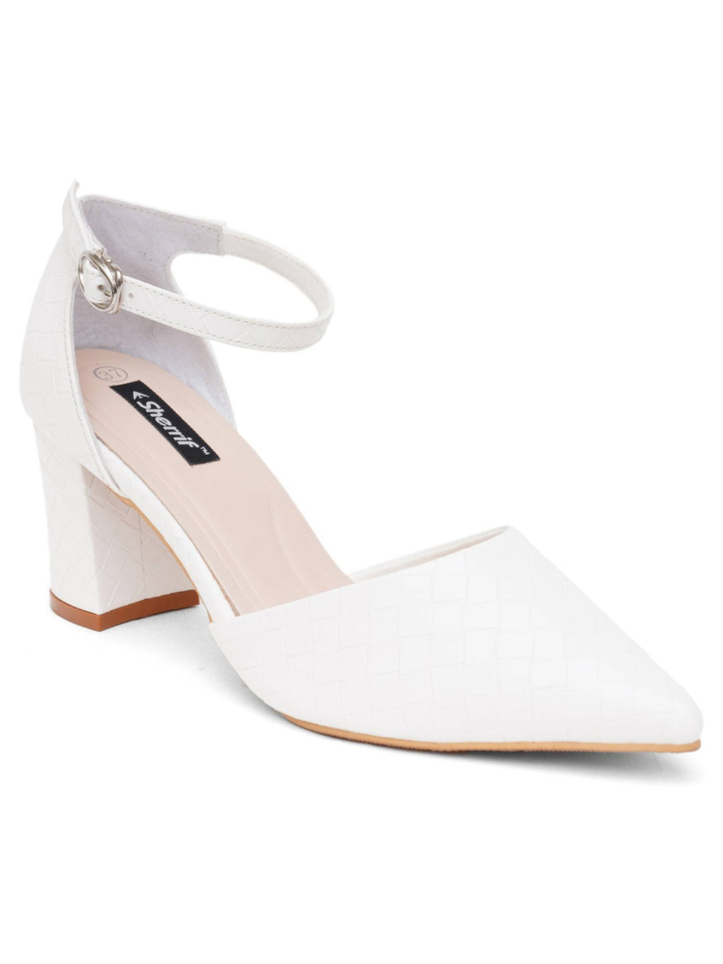 Womens White Block Heel Sandals | H78 - view 2