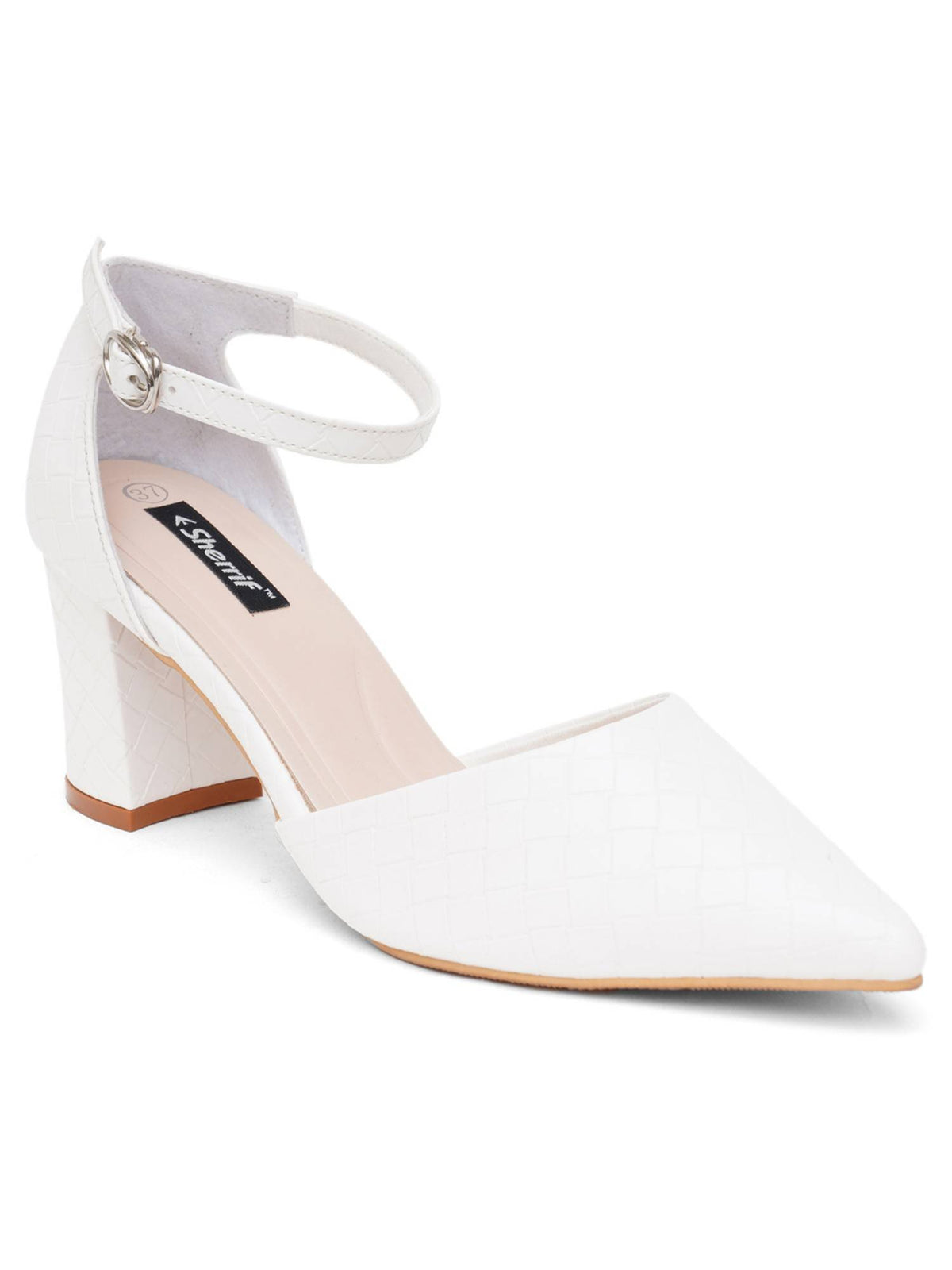 Womens White Block Heel Sandals | H78 - view 2