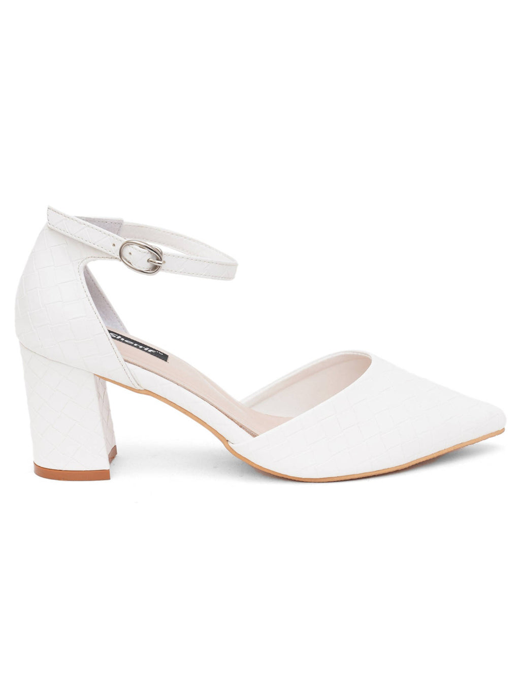 Womens White Block Heel Sandals | H78 - view 3