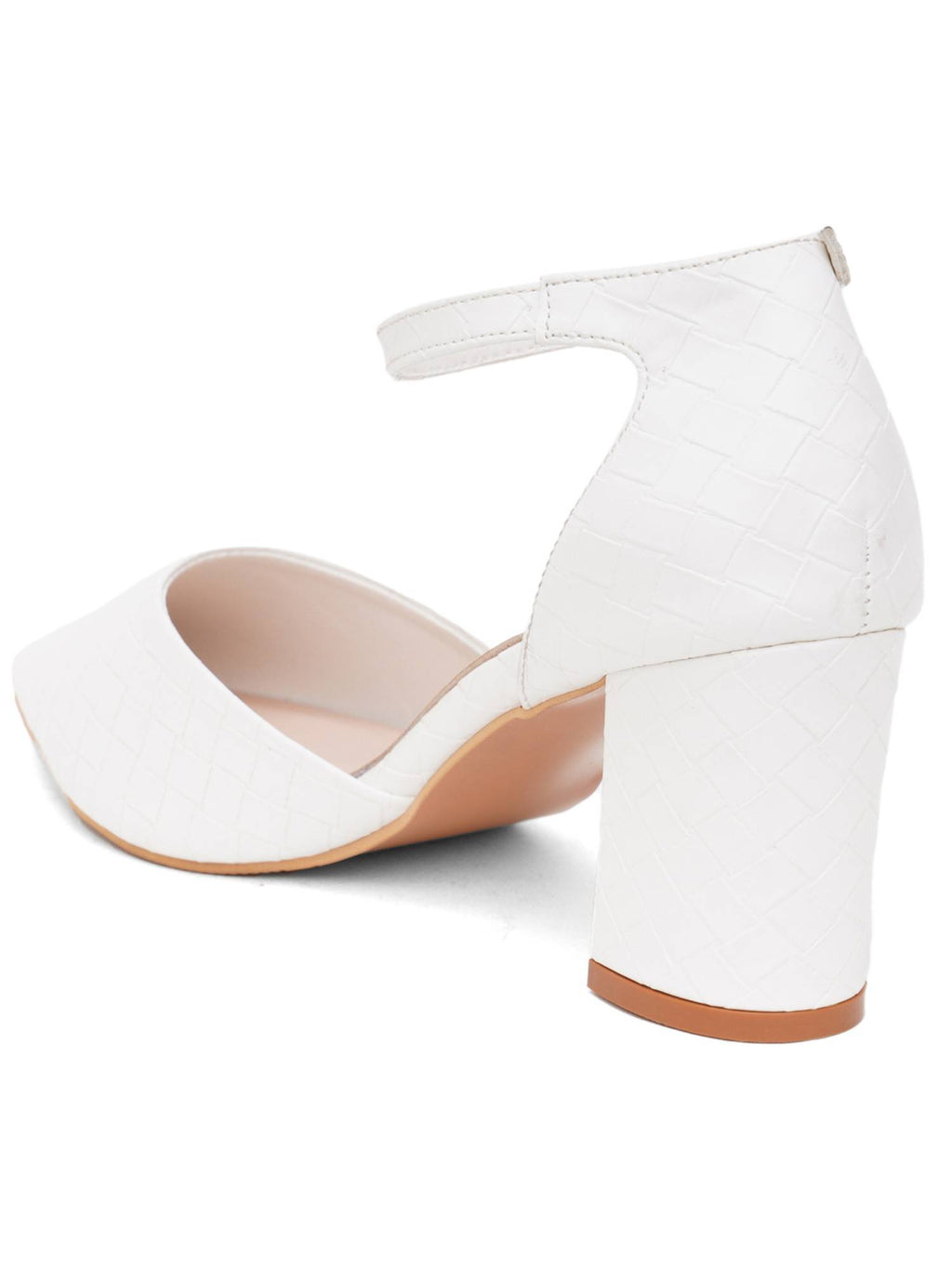 Womens White Block Heel Sandals | H78 - view 4