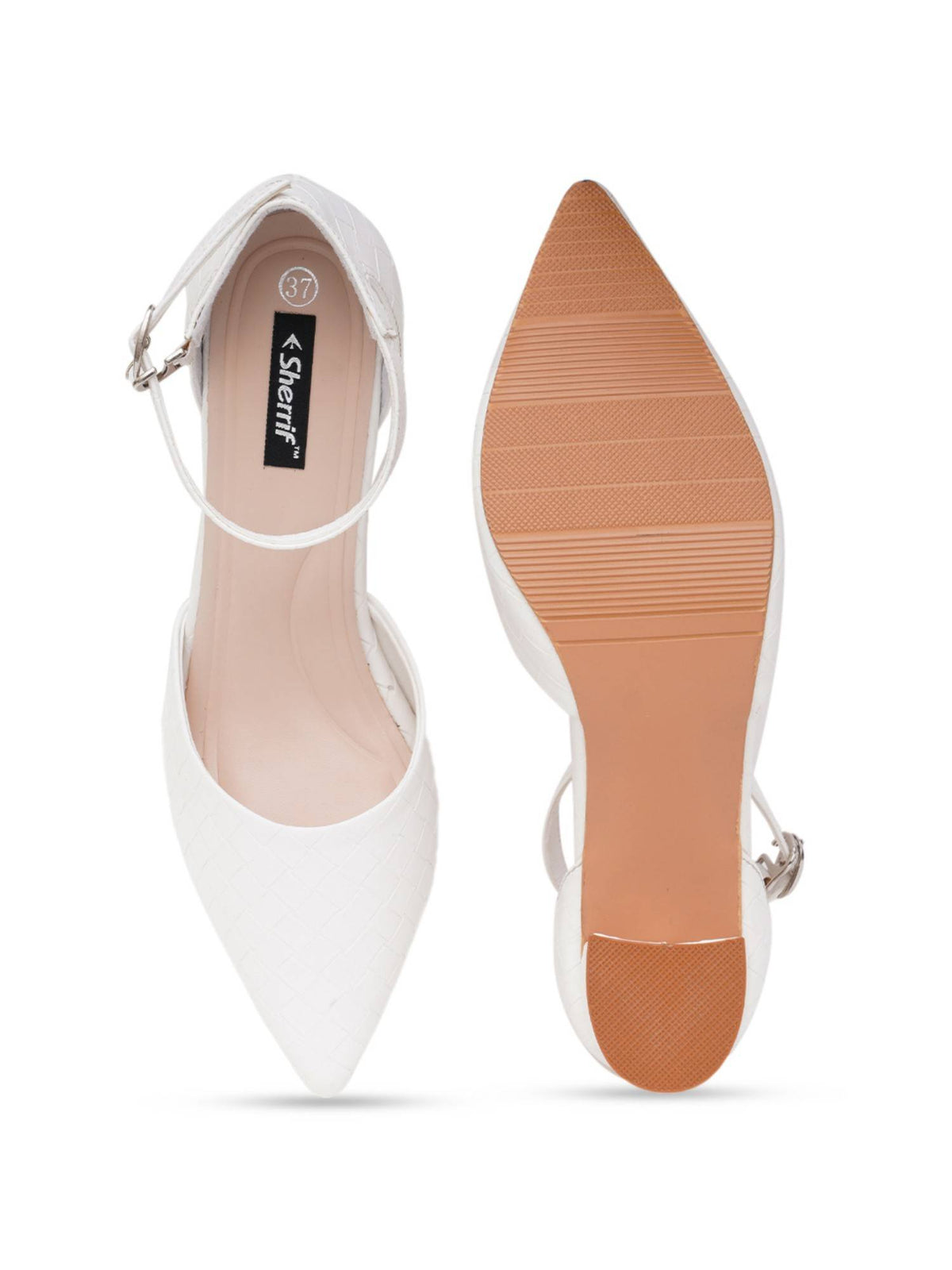Womens White Block Heel Sandals | H78 - view 5