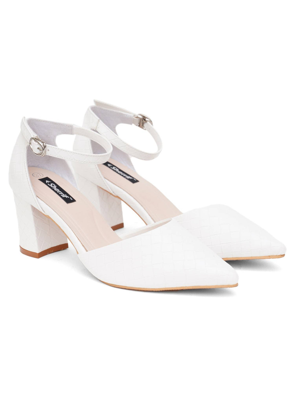 Womens White Block Heel Sandals | H78 - view 7