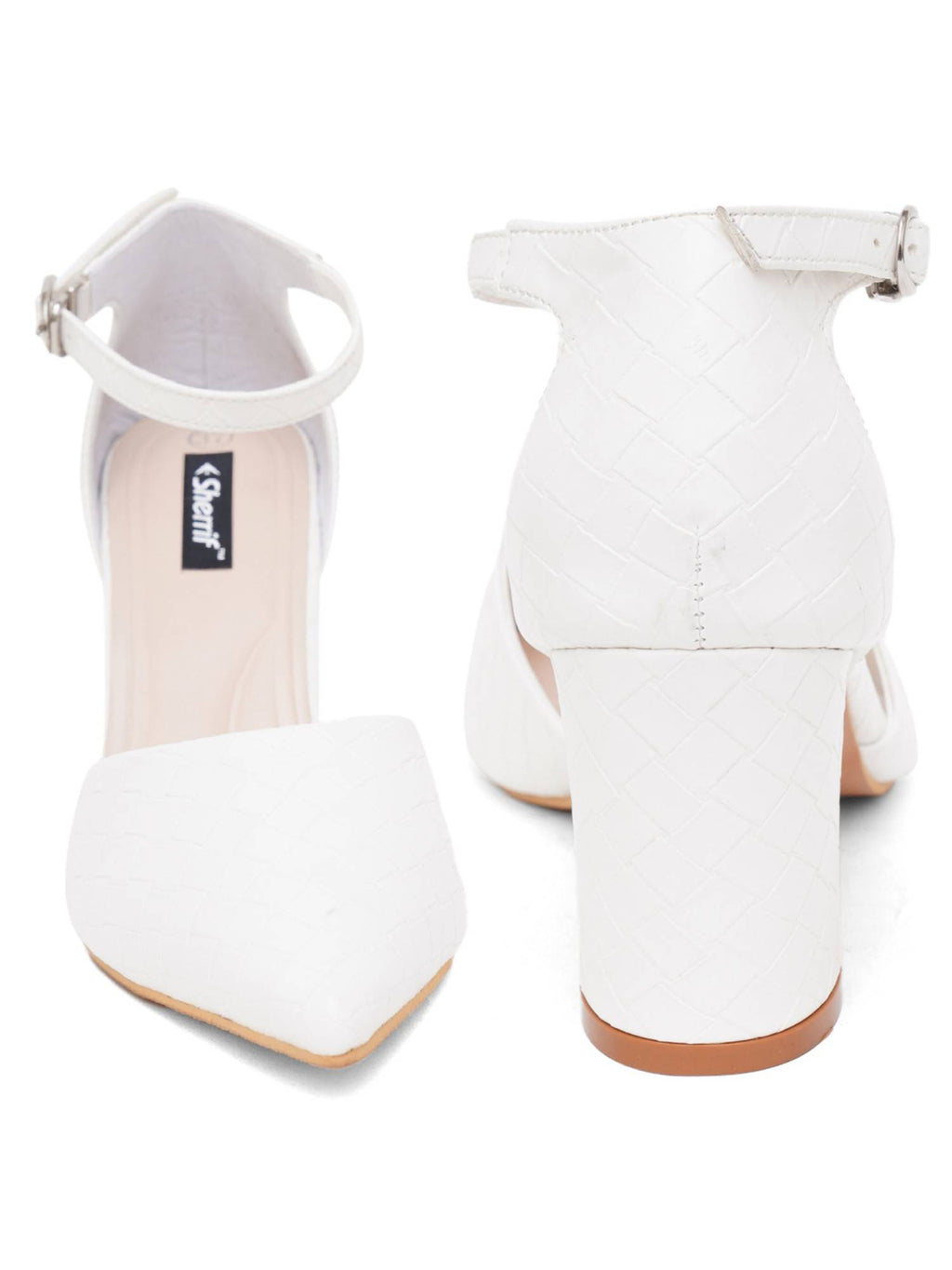 Womens White Block Heel Sandals | H78 - view 8