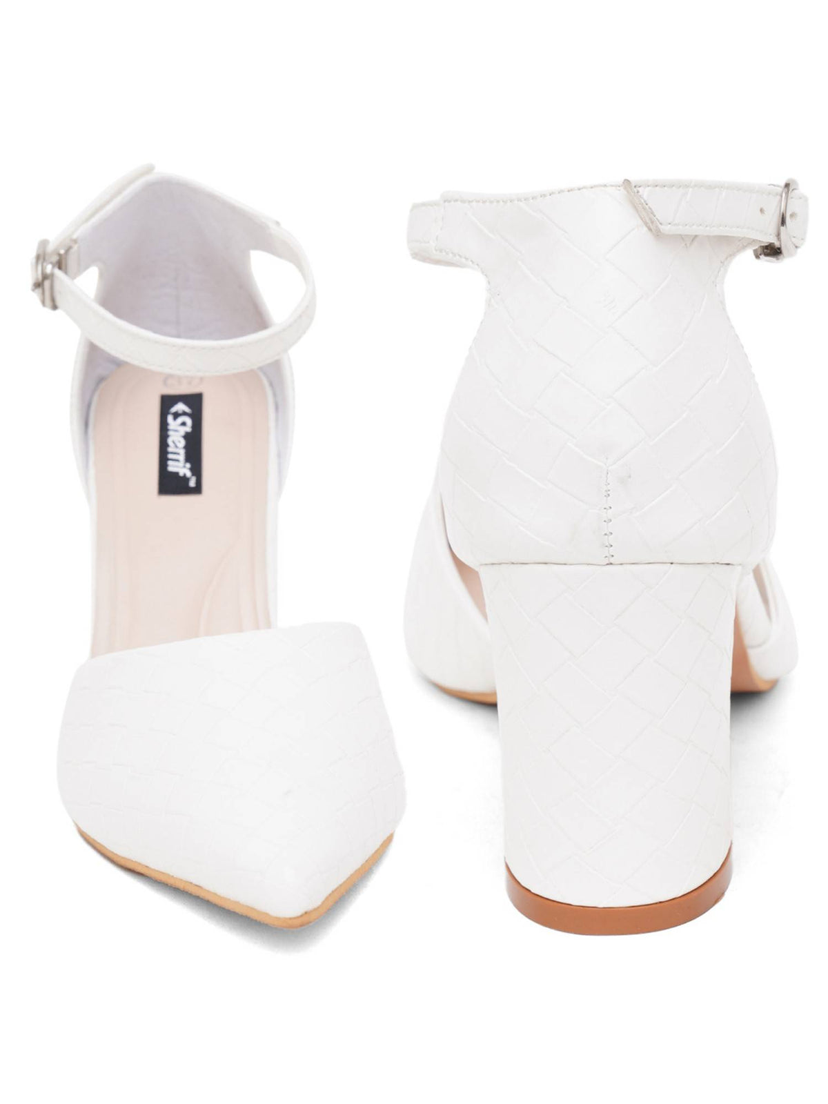 Womens White Block Heel Sandals | H78 - view 8