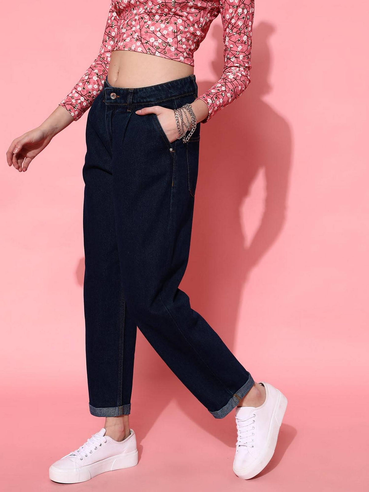 Navy Blue Bottom Fold Denim Jeans | ST23 - view 2